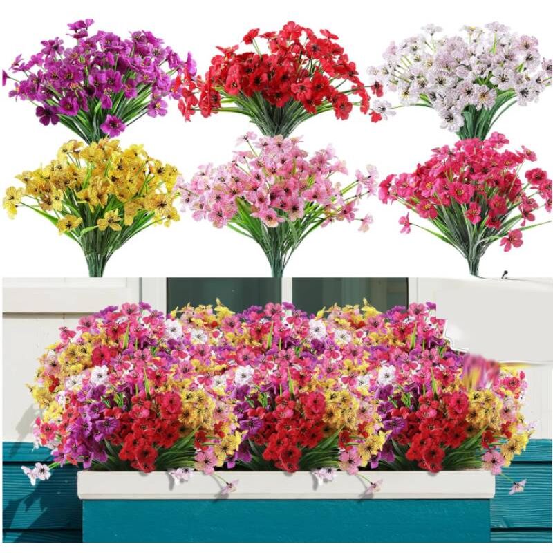 12 bouquets de fleurs artificielles pour l'extérieur, pas de décoloration, fausses fleurs en plastique, plantes artificielles pour pots de fleurs