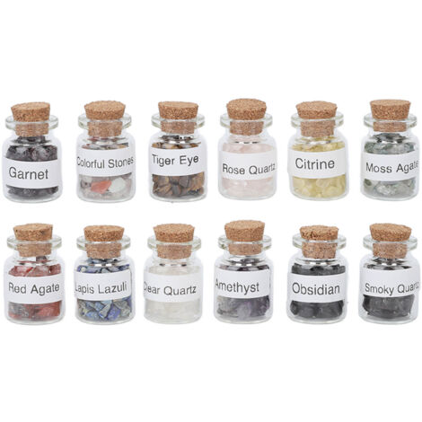12 bouteilles de pierres naturelles pour la méditation, soins chakra et reiki, cristaux de guérison en pierres fines