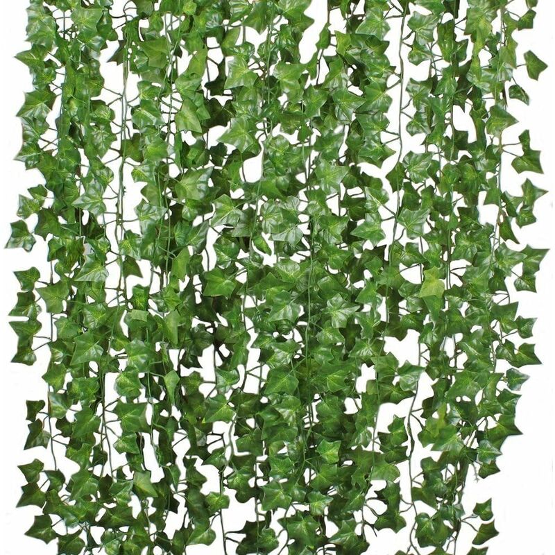 Ynkkvre - 12 brins feuilles de lierre artificielles plantes vignes guirlande suspendue faux feuillage fleurs maison cuisine jardin bureau
