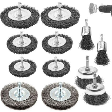 12 Brosse Métalliques pour Perceuse,6mm Fil D'Acier Inoxydable Brosse Metallique, Avec Tige Hexagonale Brosse En Fer, pour Meuleuse, L'éLimination