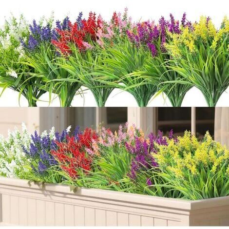 12 Bundles Fleur Artificielle Exterieur Fausse Lavande Plantes Décoration Artificielles D'extérieur Plantes de Balcon pour Les Jardins Intérieurs,La Décoration Florale de Balcon etc