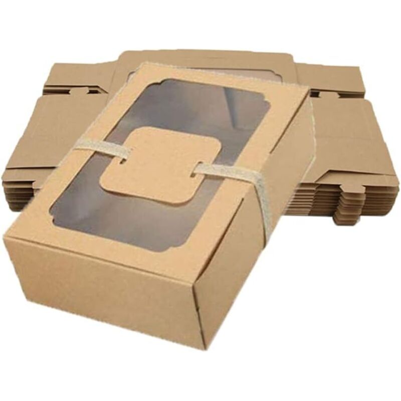 12 cajas de papel kraft para tartas, cajas de regalo con ventana, cajas de cartón para tartas con ventana transparente, para postres, tartas,