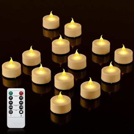12 candele da tè a LED con timer e telecomando per casa, camera da letto, tavolo da pranzo, Halloween e Natale
