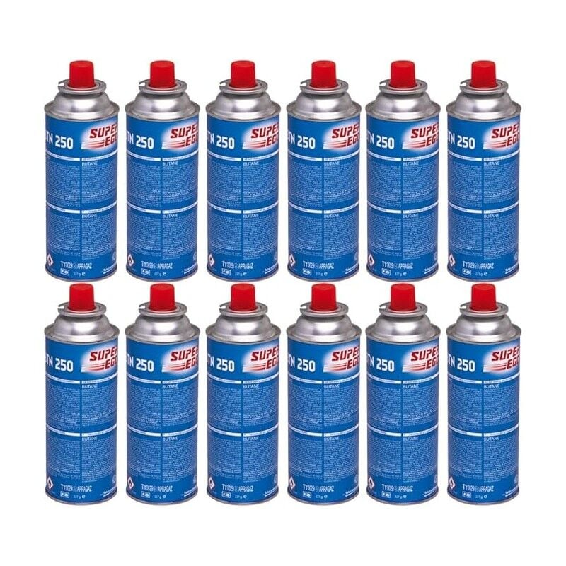 12 Cartouches de gaz butane SuperEgo 220 g pour poêles, cartouches de gaz de camping, bouteilles