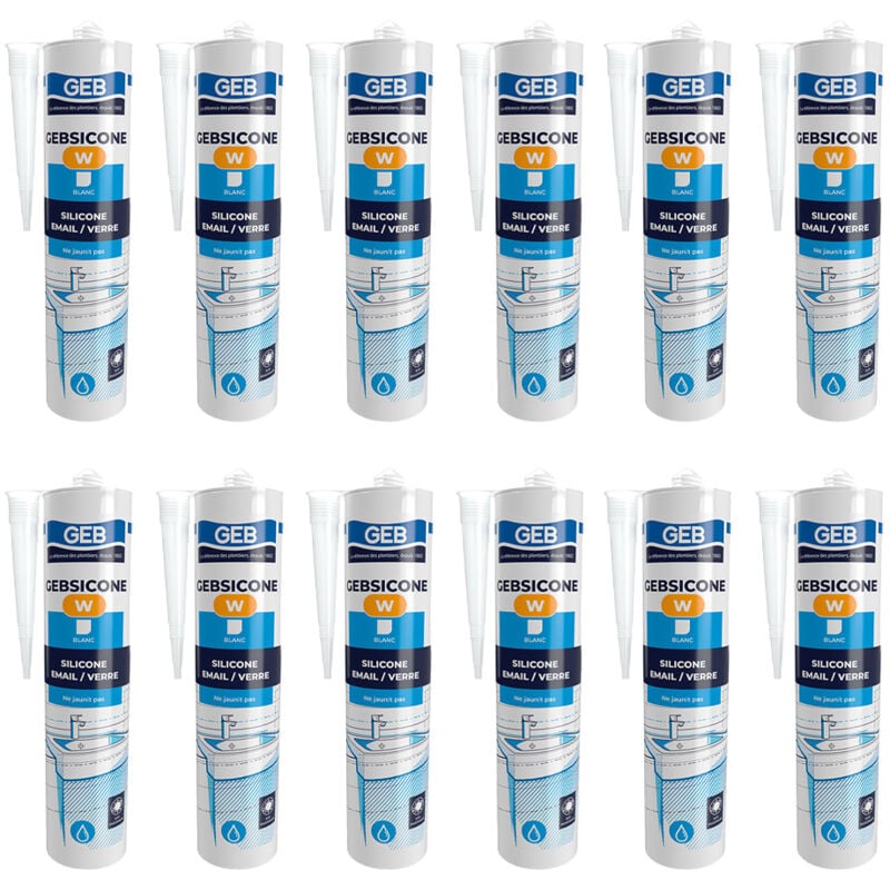 GEB - 12 cartouches mastic silicone Blanc sicone w joints sanitaires