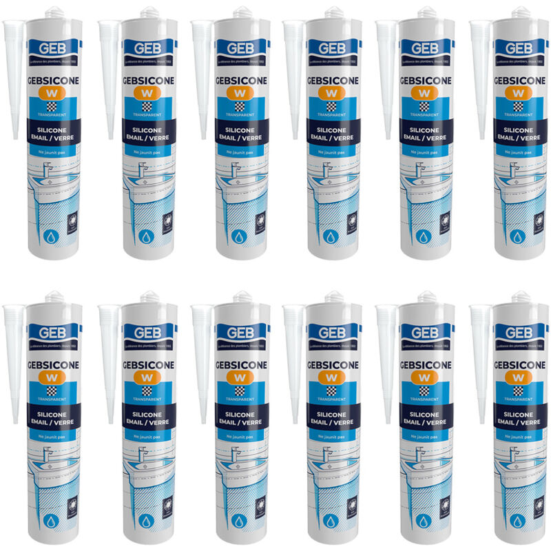 12 cartouches mastic silicone Translucide GEBSICONE W joints sanitaires