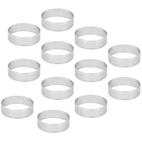 12 cercles à tartelettes perforés de 7 cm en acier inoxydable pour fruits