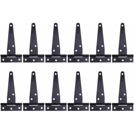12 cerniere a T nere resistenti per porte in legno o metallo, cerniere in ferro antiruggine per porte scorrevoli (10 cm)