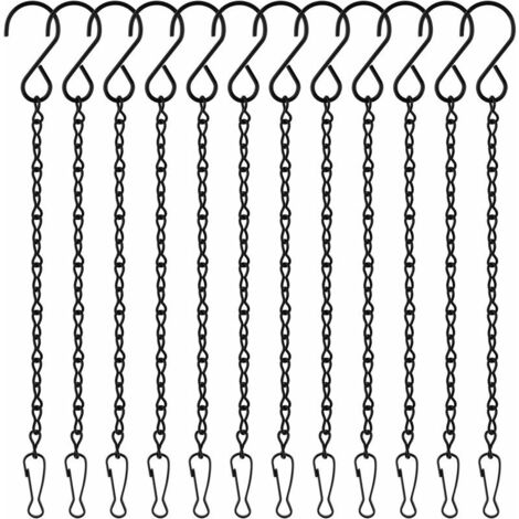 12 chaînes noires de 25 cm de long avec crochets métalliques pour suspendre les plantes de jardin.