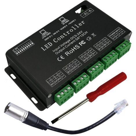 12-Channel RGB LED Decoder Controller 60A PWM DMX512 Dimmer for LED Strips and Modules DC12V-24V