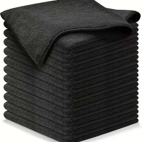 12 Chiffons de Nettoyage en Microfibres - qualité Premium - Noir - 30 x 30 cm
