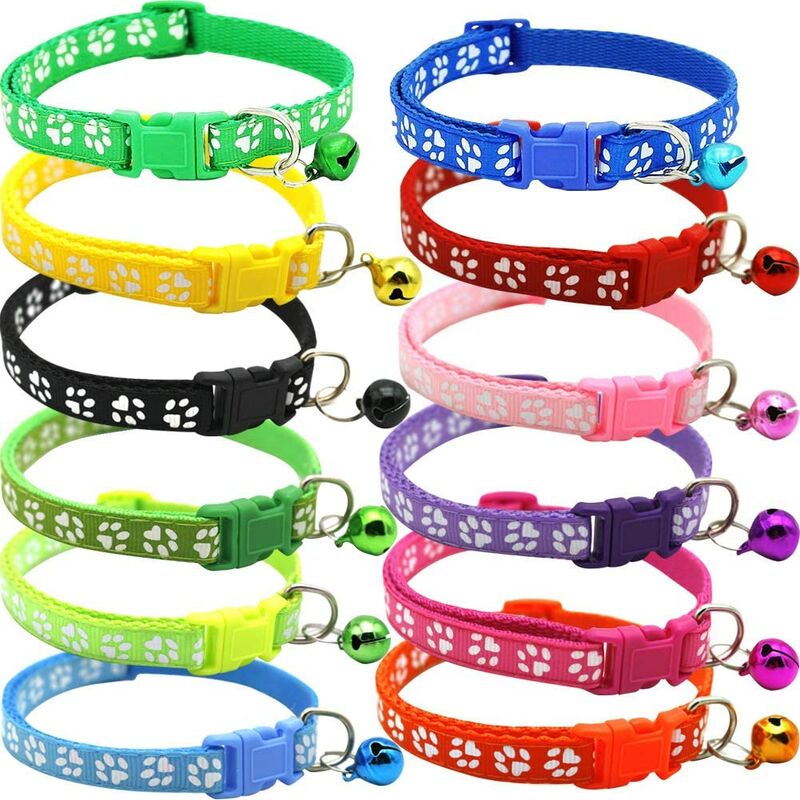 12 collares reflectantes para gatos con cascabeles y hebilla de seguridad, regulables de 19 a 32 cm, resistentes y firmes, Nylon, colores mezclados,