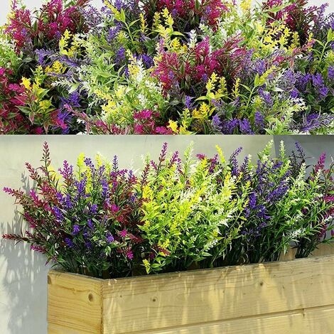 8 ramos de flores artificiales, plantas de exterior falsas, flores  artificiales de lavanda UV, arbustos de plástico, adornos de interior y  exterior (púrpura)