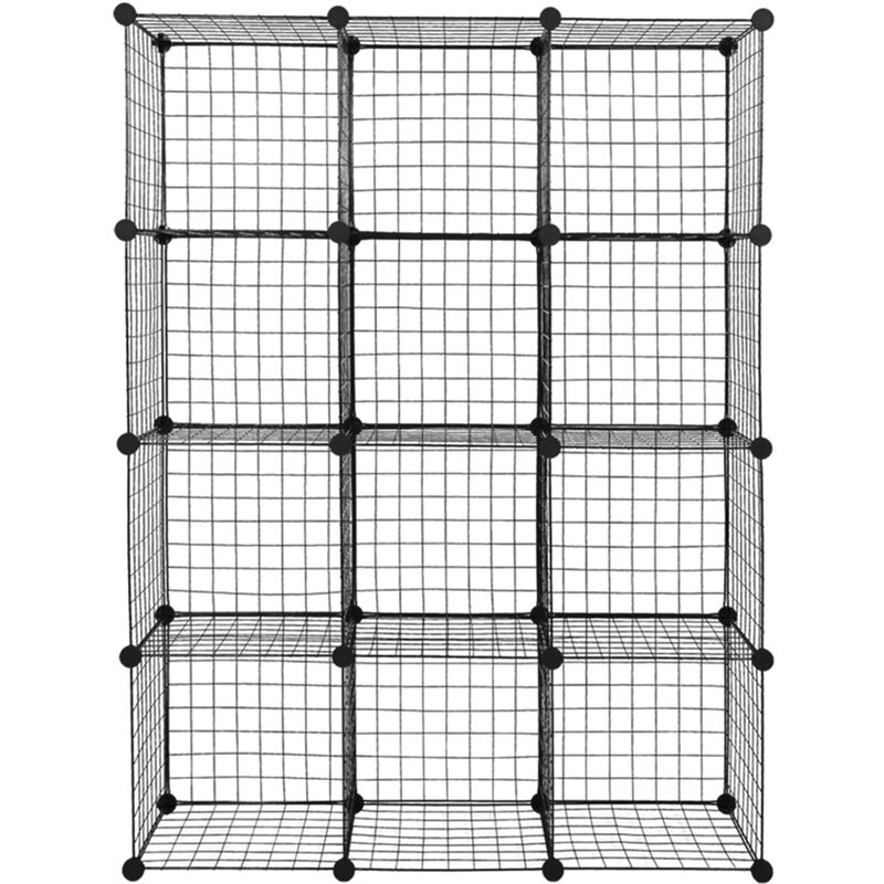 Hommoo - 12 compartiments étagère en fil de fer - dimensions des compartiments 35x35 cm - Noir