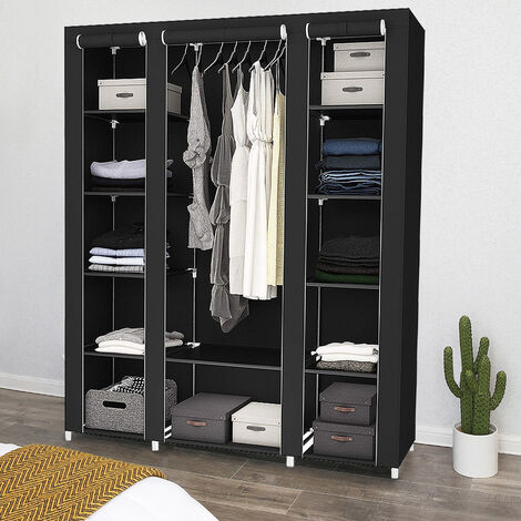 12-Compartment Non-woven Fabric Wardrobe 150cm x 175cm x 45cm Black