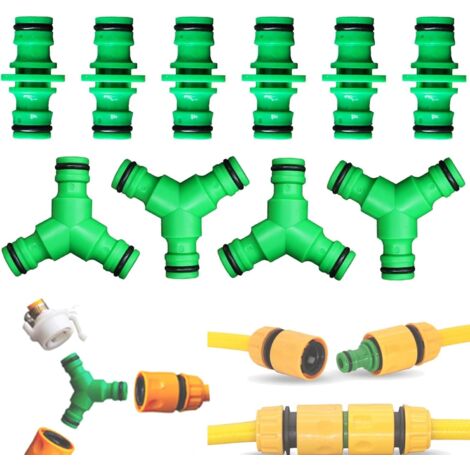12 Connecteur Tuyau Arrosage, Raccord d'Arrosage 19mm 25 mm, Rapide Arrosage 1/2 in Rapides 3/4 in, Raccords Bidirectionnels Plastique 10 Set -