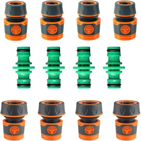 12 Connecteur Tuyau Arrosage, Raccord d'Arrosage 19mm 25 mm, Rapide Arrosage 1/2 in Rapides 3/4 in, Raccords Bidirectionnels Plastique Set -