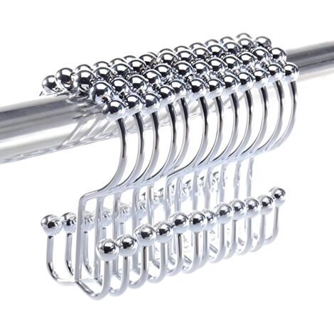 12 crochets de rideau de douche double couche. Anneaux de rideau de douche en acier inoxydable de haute qualité. Roulements à billes coulissants sur la tringle à rideau de douche rétractable.