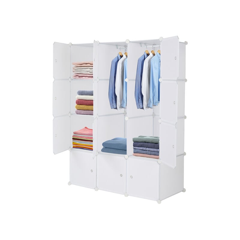 Ineasicer - 12 Cube Organisateur empilable Étagères de rangement en plastique pour cubes Placard modulaire multifonctionnel design avec tringle de