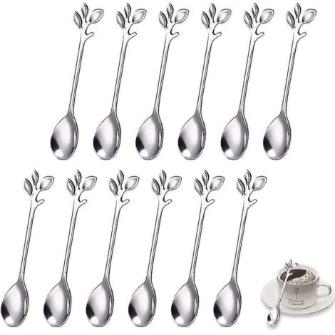 12 cuillères à café en acier inoxydable, cuillères à dessert, cadeau en forme de feuille