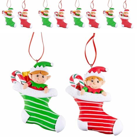 12 Decorazioni Artigianali per Albero di Natale a Forma di Elfo e Calza