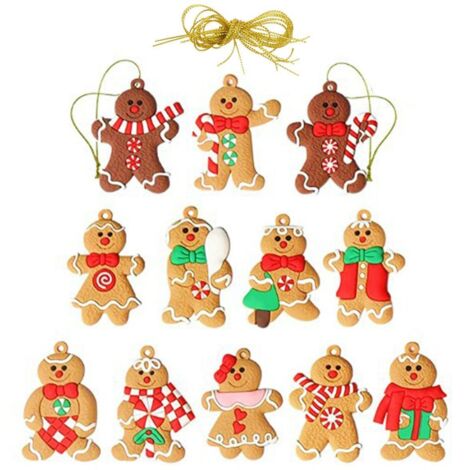 12 decorazioni e ornamenti a forma di omino di pan di zenzero per alberi di Natale, con fili, come regalo