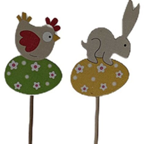 12 decorazioni primavera albero uovo di pasqua gallina coniglio con stelo decorative  colori assortiti h29x5cm arredo casa