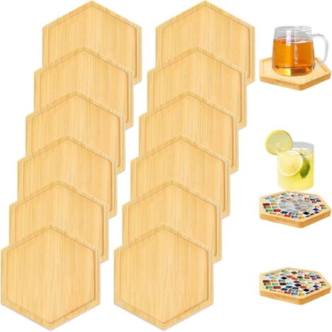 12 dessous de verre en bambou naturel, kit créatif de dessous de verre hexagonaux en mosaïque de bois, plateau à monter soi-même, réutilisable, pour tasses à café, mugs, bougies, plantes et décoration