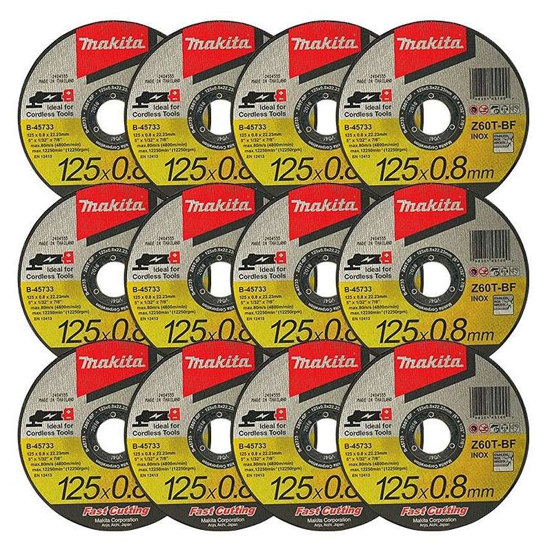 12 Disques à tronçonner métal et inox MAKITA B-45733-12 pour Meuleuse Ø 125 mm