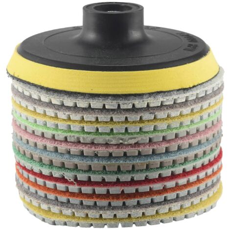 12 disques de polissage diamantés pour pierre, béton et marbre, utilisables à sec ou à l'eau.