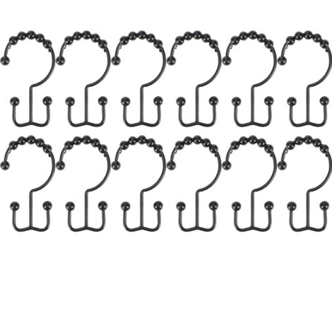 12 Doppelschiebe-Duschvorhanghaken mit 8 Perlen, Schwarz – 12er-Pack