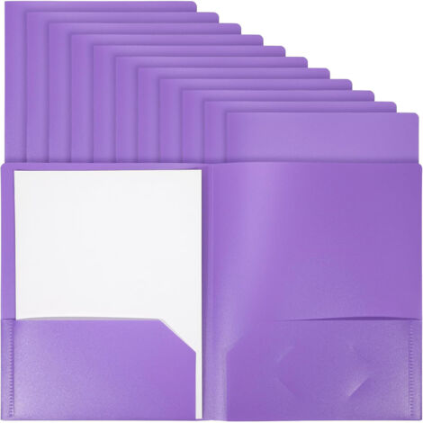 12 Dossiers en Plastique Résistant Violet avec 2 Poches, Format Lettre - Pour Bureau, École, Présentations et Archivage (Lot de 12)