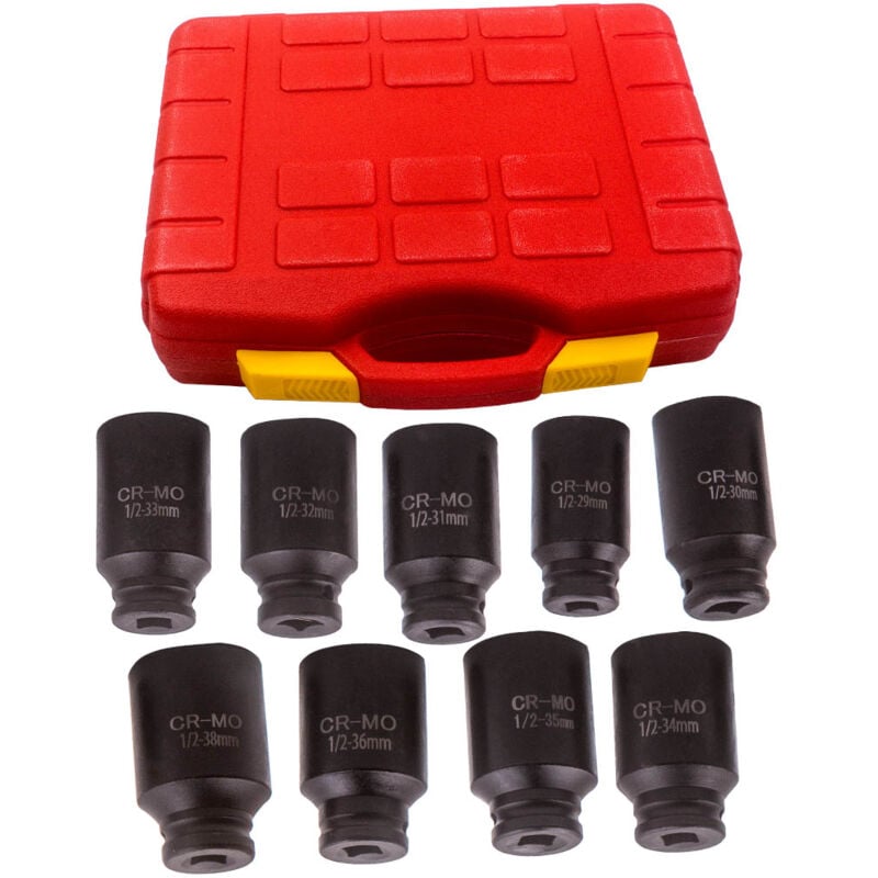 Image of 1/2' Drive 29mm-38mm Sockets 6 Sided Deep Impact Socket Set Alloy Steel 9pcs