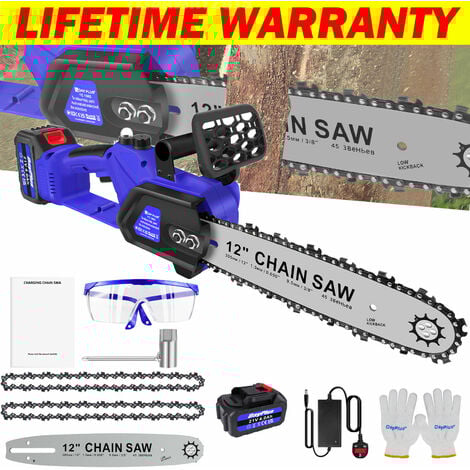 BRIEFNESS 12'' Electric Chainsaw Cordless Battery Rechargeable Wood Cutter Saw Chain Saws