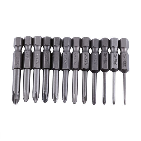 12 embouts de vissage magnétiques Phillips 50mm, tige hexagonale 1/4", en alliage S2 - Lot de 12 pièces