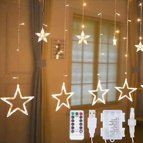 12 étoiles 138 lumières LED - Guirlandes lumineuses à rideau d'étoiles télécommandées avec 8 modes d'éclairage, lumières de décoration compatibles avec les chambres, Noël, Weddi
