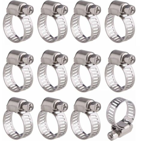 12 fascette stringitubo regolabili in acciaio inox, fermagli per tubi, elementi di fissaggio (9-16 mm)