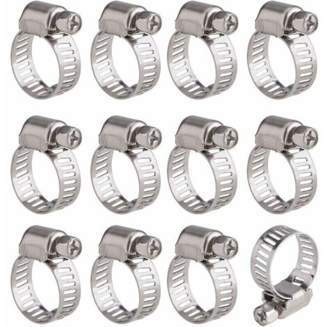 12 fascette stringitubo regolabili in acciaio inox, fermagli per tubi, elementi di fissaggio (9-16 mm)