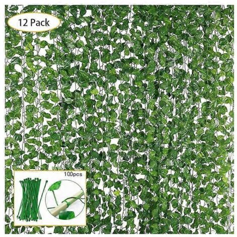 12 feuilles décoratives pour la maison, guirlande de feuilles vertes, guirlande artificielle de feuilles vertes, 81 feuilles de radis vert