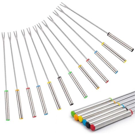 12 fourchettes à fondue en acier inoxydable de 24 cm (9,5 pouces) à code couleur,