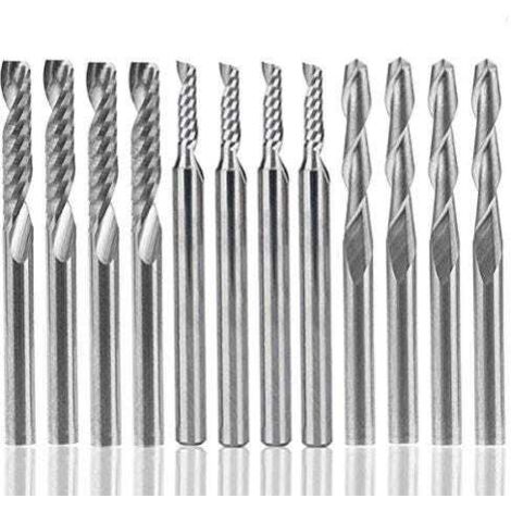 12 fresas de carburo de tungsteno, 4 fresas de 1/8" para fresadoras CNC, herramientas de doble filo + 8 fresas de un solo filo (2 tipos)
