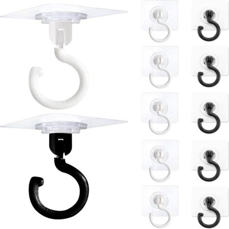 12 ganchos adhesivos de techo de 7,6 cm (3 pulgadas), resistentes, sin necesidad de taladrar, con rotación de 360°, ganchos de pared autoadhesivos fuertes para debajo de armarios, colgar bolsos y plan