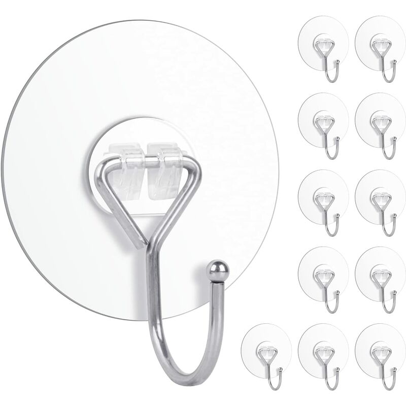 

12 ganchos adhesivos grandes, ganchos de pared a prueba de herrumbre e impermeables para colgar pesados, ganchos multiusos reutilizables para cocina,