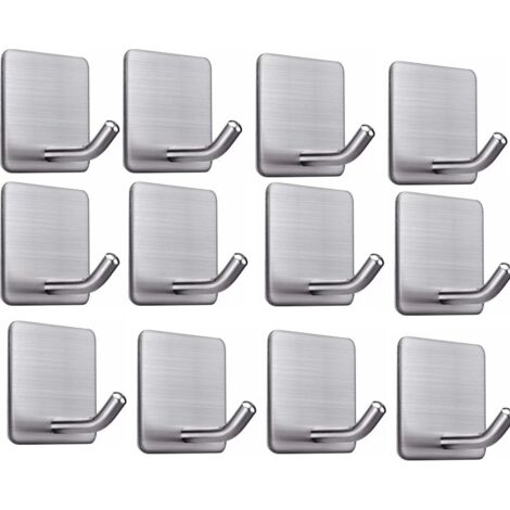 12 ganchos autoadhesivos para toallas, con una capacidad de carga máxima de 8 kg, que también pueden utilizarse como ganchos para albornoces o ganchos de pared.