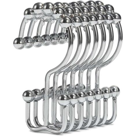 12 ganchos para cortina de ducha de baño, anillos de metal resistentes a la oxidación con doble deslizamiento, compatibles con ducha.