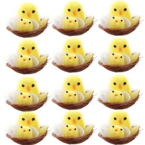 12 gelbe Miniatur-Osterküken, Frühlingsdekoration für Garten und Innenräume, Geschenkideen und Gastgeschenke für Kinder
