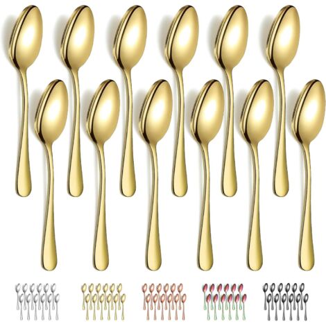 12 Goldlöffel (17,3 x 3,6 cm), Menülöffel, Tafellöffel aus Edelstahl, leicht zu reinigen, spülmaschinenfest