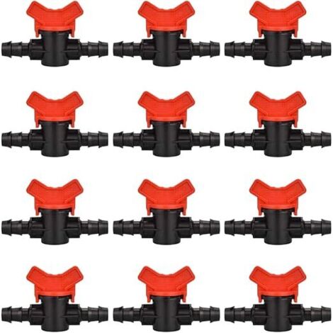 12 grifos para manguera de jardín, válvula de riego de manguera de 16 x 16 mm, conector de válvula de cierre de plástico para control de agua de jardín exterior (negro y rojo)