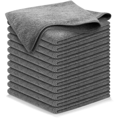 12 gris foncé chiffons de nettoyage en microfibre sans traces - 30 x 30 cm