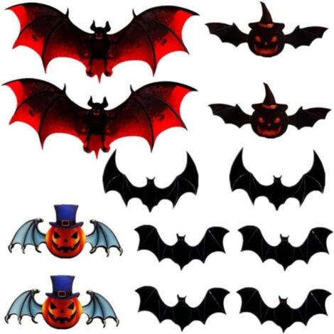 12 Halloween-Fledermaus-Wanddekorationen, 3D-Stereoskop-Fledermaus-Aufkleber